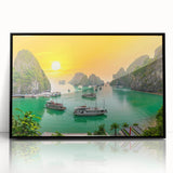 Large abstract wall art depicting a Vietnamese landscape in muted earth tones on a framed acrylic.