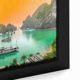 Black wall art featuring a textured, colorful Vietnamese landscape on a framed canvas, ideal for living room decor.