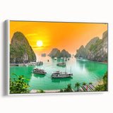 Vintage poster art of a scenic Vietnamese landscape on extra large framed canvas.