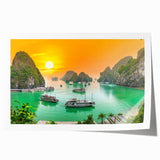 Rolled print of a serene Vietnamese landscape with lush greenery and vibrant floral elements, ideal for art wall dining room.