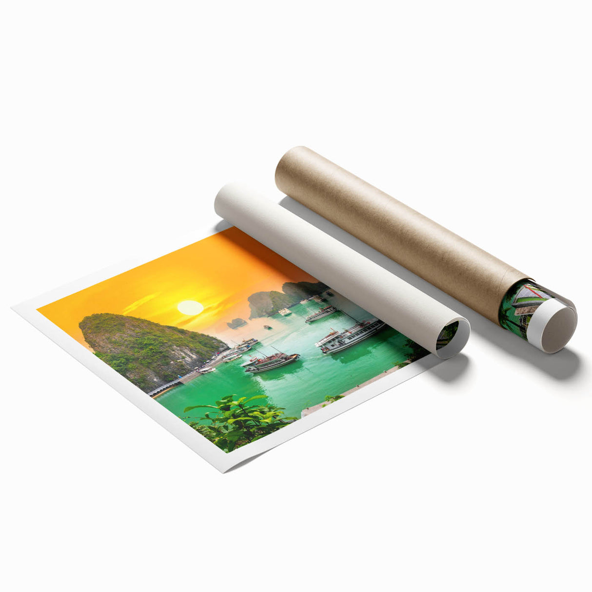 Extra large rolled print of a Vietnamese landscape with lush greenery and floral elements.