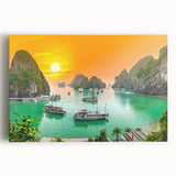 Black and white photograph of a Vietnamese landscape on stretched canvas, suitable for kitchen art.