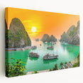 Large canvas print of a Vietnamese landscape with lush greenery and mountains, suited for kitchen wall art.