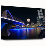 Large abstract wall art depicting Perth, Australia in muted blue and green tones on acrylic glass.