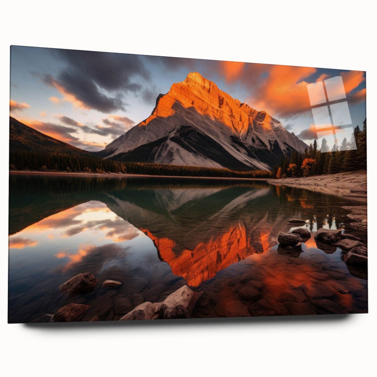 Large abstract depiction of Alberta, Canada on acrylic glass, featuring earthy tones, ideal for bedroom or dining room art.