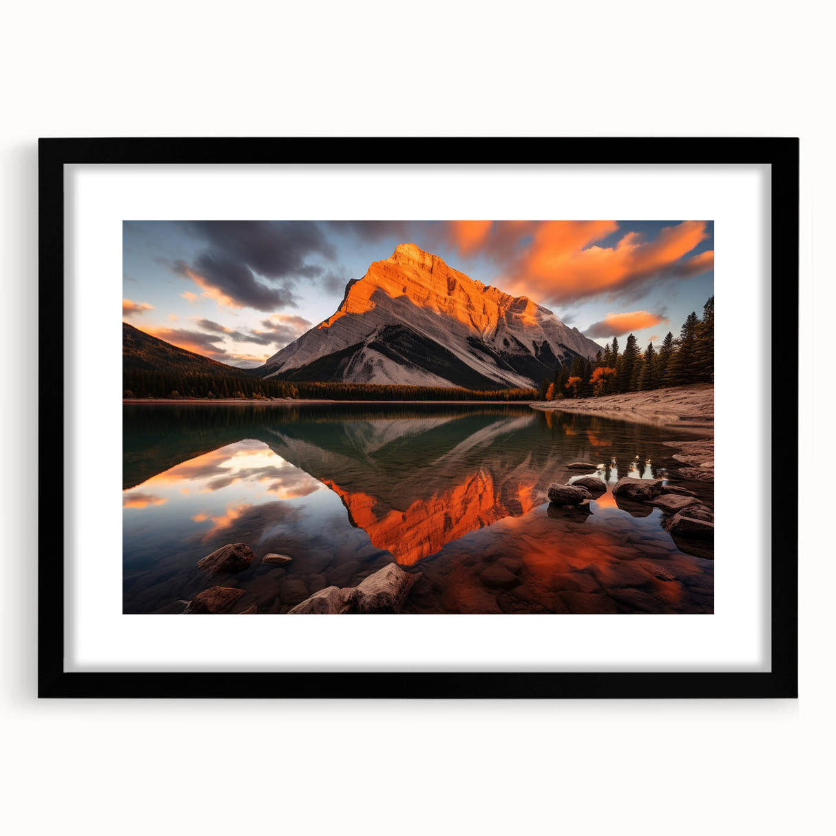 Abstract art print of a colorful Canadian landscape in Alberta, with textured details on a large black-framed canvas.