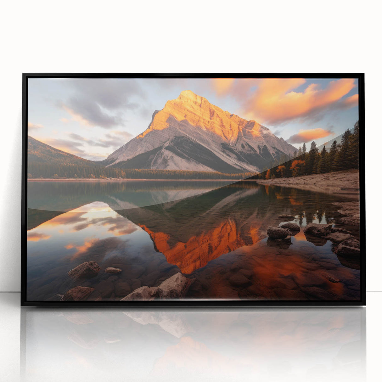 Large abstract wall art depicting Alberta, Canada scenery in muted earth tones on framed acrylic.
