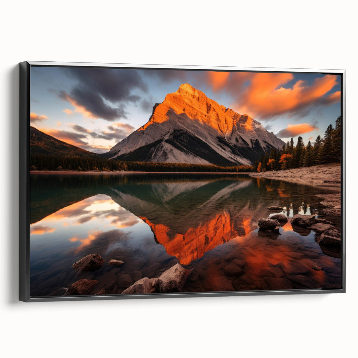 Black and white framed canvas of Alberta landscape, ideal for bedroom wall art.
