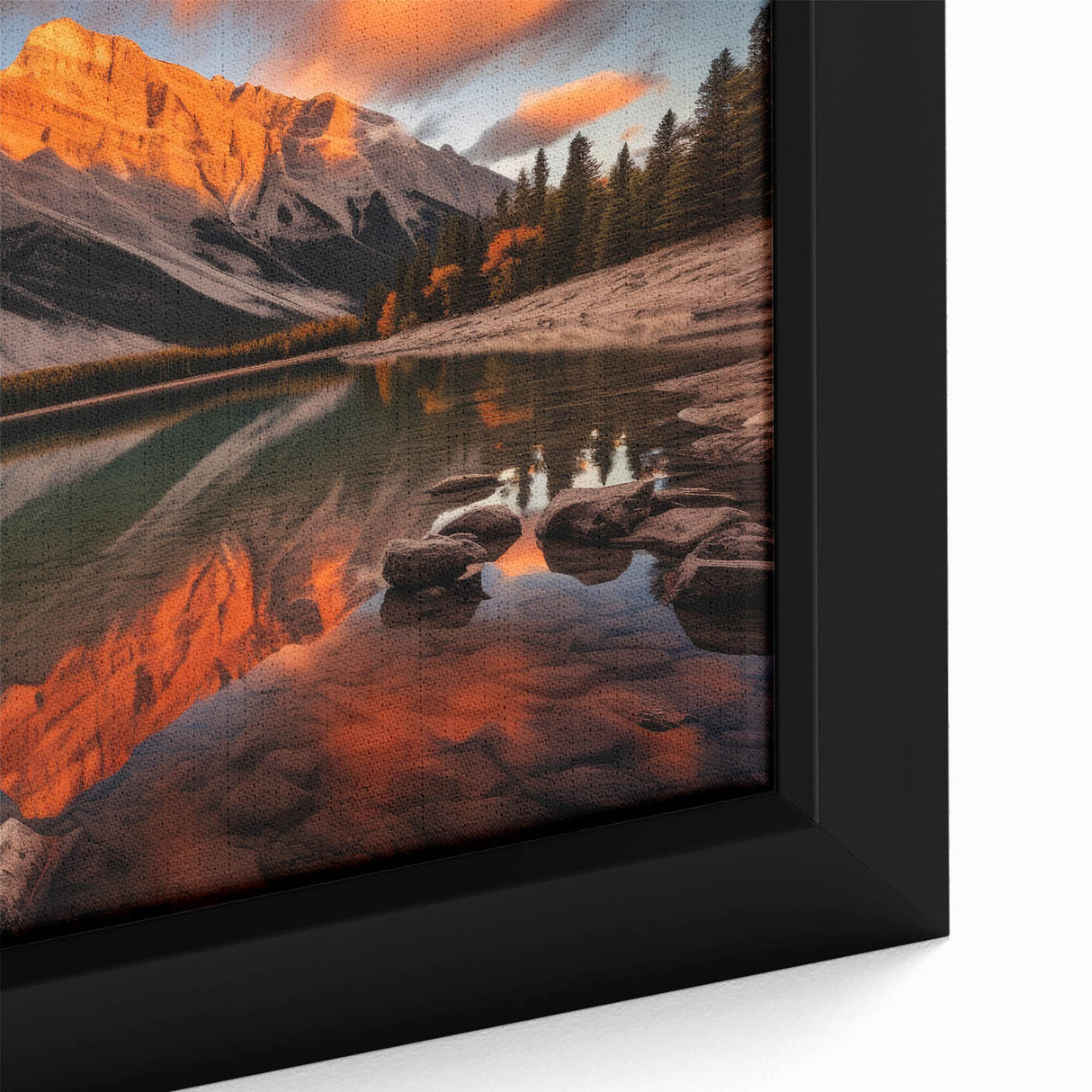 Extra large framed canvas featuring a textured depiction of Alberta, Canada scenery in black with colorful art accents.