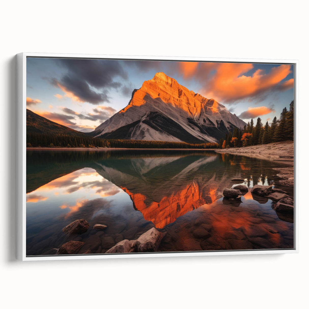 Vintage poster art of Alberta, Canada scenery on a framed canvas, featuring vibrant colors, ideal for living room decor.