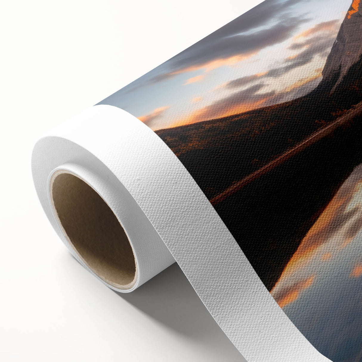 Art deco poster of Alberta, Canada scenery on rolled canvas, featuring muted earth tones, ideal for nursery wall art.