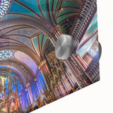 Large abstract art print of Quebec scenery in muted earth tones on acrylic glass, suitable for dining room ambiance.