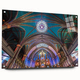 Acrylic print of a Quebec scenery with vibrant green and blue tones, suitable for dining room decor.