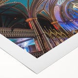 Art deco poster of Quebec scenery in muted earth tones on rolled canvas, suited for dining room wall.