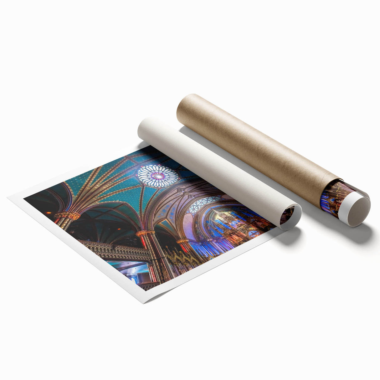 Extra large rolled print of Quebec scenery with floral elements in muted earth tones, ideal for classy bathroom wall art.