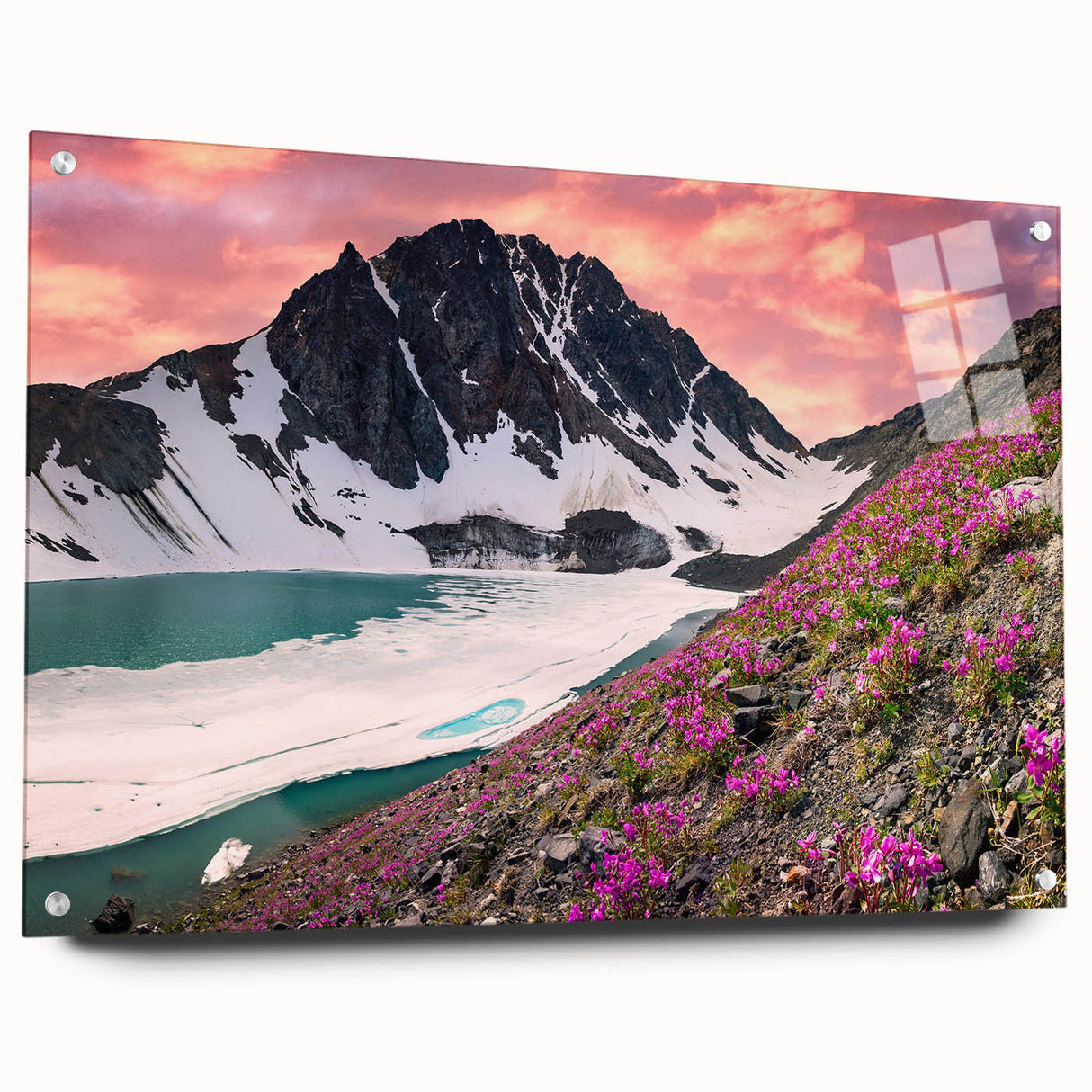 Large abstract wall art depicting Yukon scenery, in muted earth tones on acrylic glass.