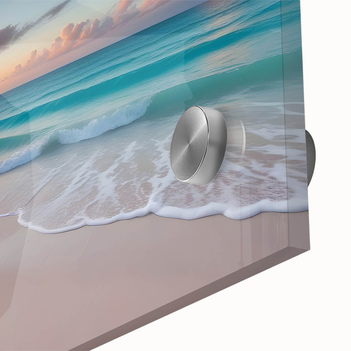 Large abstract acrylic print of Caribbean scenery in vibrant blues and greens, ideal for dining room art.