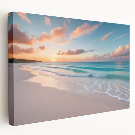 Vibrant Caribbean scenery on large stretched canvas, featuring vivid blue ocean and sky, ideal for kitchen wall art.
