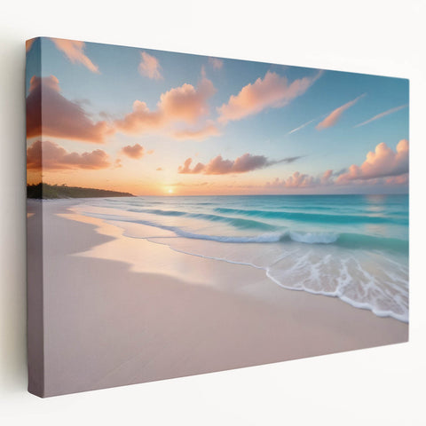 Vibrant Caribbean scenery on large stretched canvas, featuring vivid blue ocean and sky, ideal for kitchen wall art.
