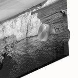 Large abstract wall art depicting Caribbean scenery in vibrant blues and greens on acrylic glass.