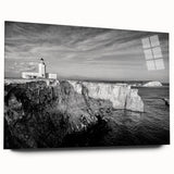 Large abstract wall art of a Caribbean scene in vibrant blues and greens on acrylic glass.