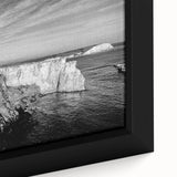 Black wall art featuring a textured, colorful Caribbean scenery on a framed canvas, ideal for living room decor.