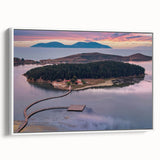 Vintage poster art of a scenic Albanian landscape on a framed canvas.