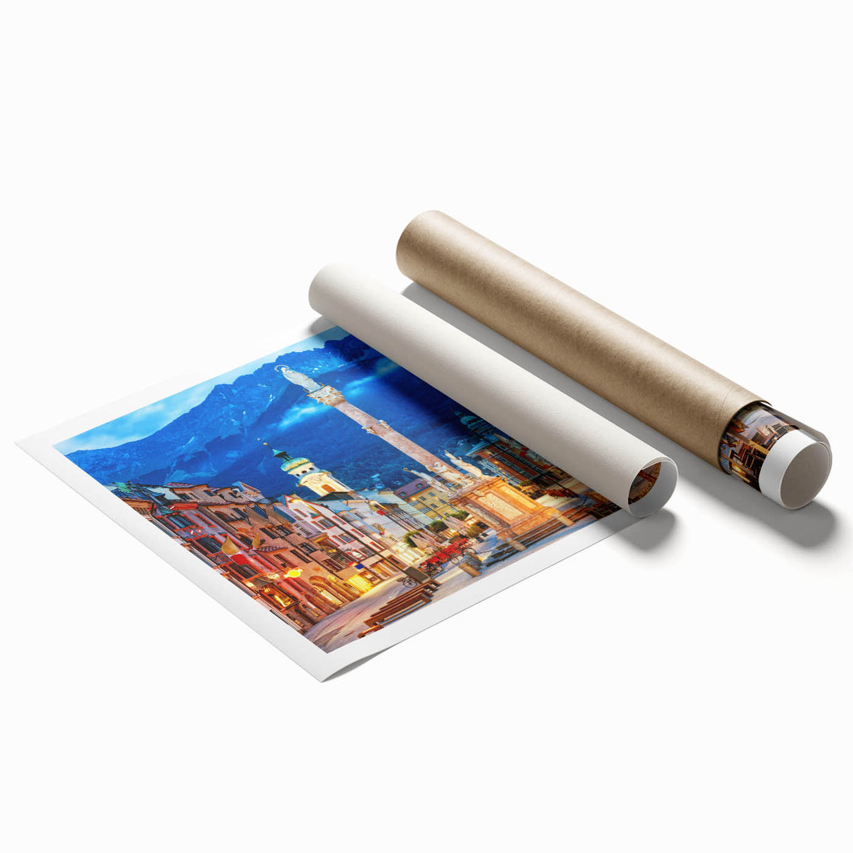 Extra large rolled print of a serene Austrian landscape with lush greenery and floral elements.