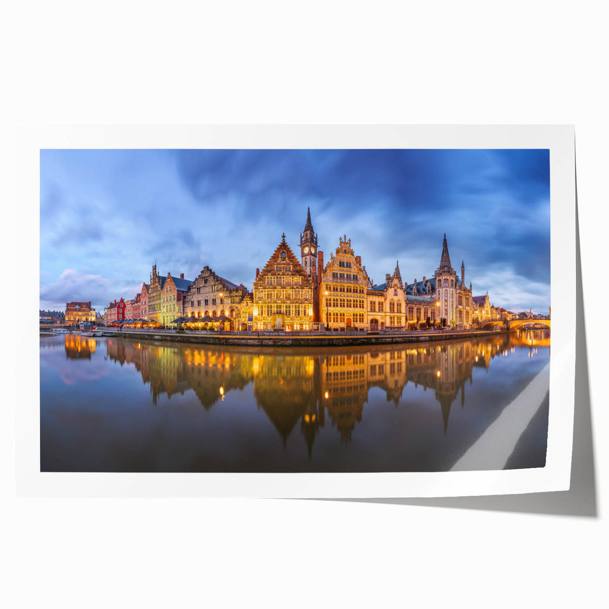 Extra large rolled print of a serene Belgian landscape in soft pastel shades, ideal for dining room wall art.