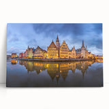 Large black and white stretched canvas of a European cityscape, ideal for kitchen wall art.