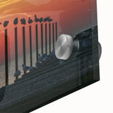 Large abstract acrylic print featuring a mid-century modernist Bulgarian landscape in muted earth tones.