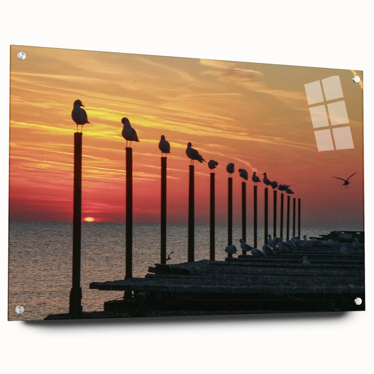 Large abstract wall art depicting a European scenery in muted earth tones on acrylic glass.