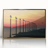 Art deco poster of a European Bulgarian landscape in muted gold tones, acrylic framed.