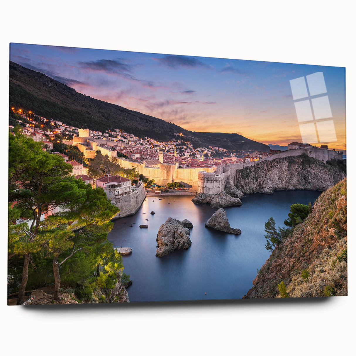 Large abstract acrylic print of a Croatian landscape in muted earth tones, ideal for bedroom or dining room art.