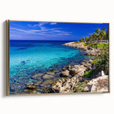 Framed canvas of a vintage-style Cyprus landscape with muted earth tones, ideal for bedroom wall art.