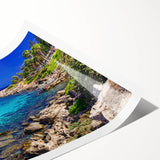 Extra large wall art featuring line art flowers in muted earth tones on a rolled print, ideal for large living room decor.