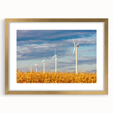 Abstract art print of a Czech Republic scenery in muted earth tones on a gold-framed canvas.