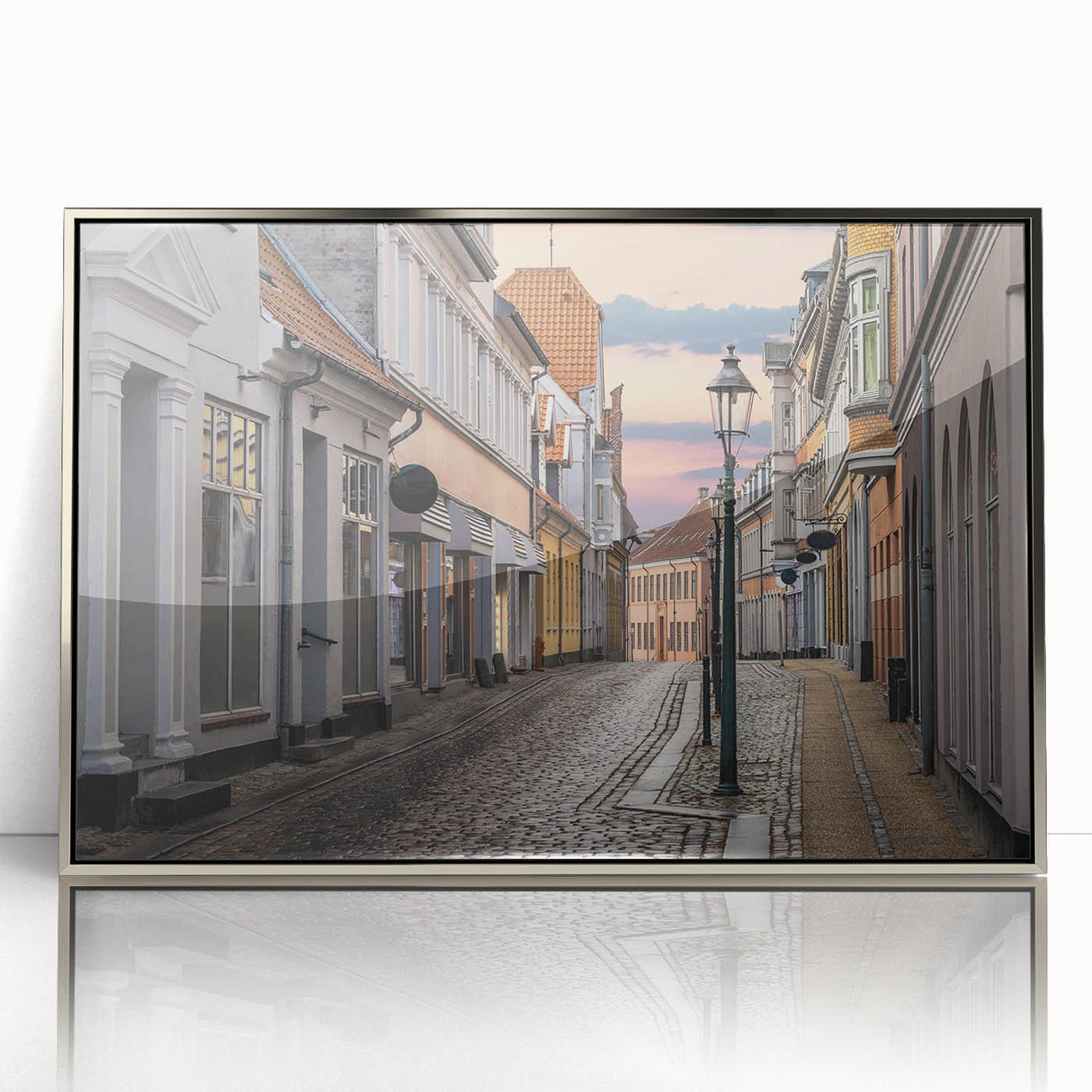 Large art print of a serene Denmark landscape in muted earth tones on a framed acrylic, ideal for modern nursery wall decor.