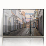 Large art print of a serene Denmark landscape in muted earth tones on a framed acrylic, ideal for modern nursery wall decor.