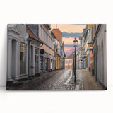 Large black and white photo of a European cityscape on stretched canvas, ideal for kitchen wall art.