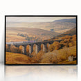 Large abstract wall art depicting a serene Cumbrian landscape in muted green and blue tones, framed in black acrylic.