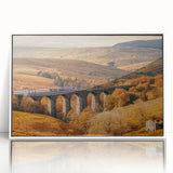 Mid-century modernist art depicting Cumbria, England scenery in acrylic on a framed white canvas, ideal for nursery wall art.