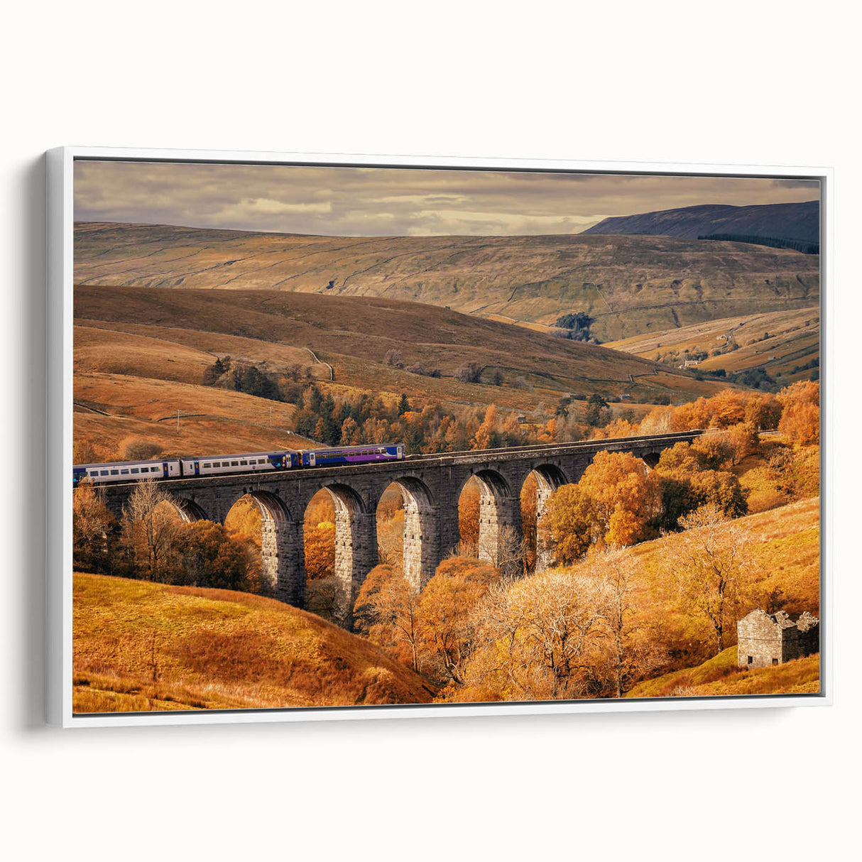 Vintage poster art of Cumbria, England, in vibrant colors on extra large framed canvas, ideal for living room decor.