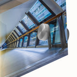 Large abstract depiction of London on acrylic glass in muted earth tones, ideal for dining room art.