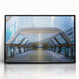 Large abstract wall art depicting the London skyline in muted gray and blue tones on a framed acrylic.