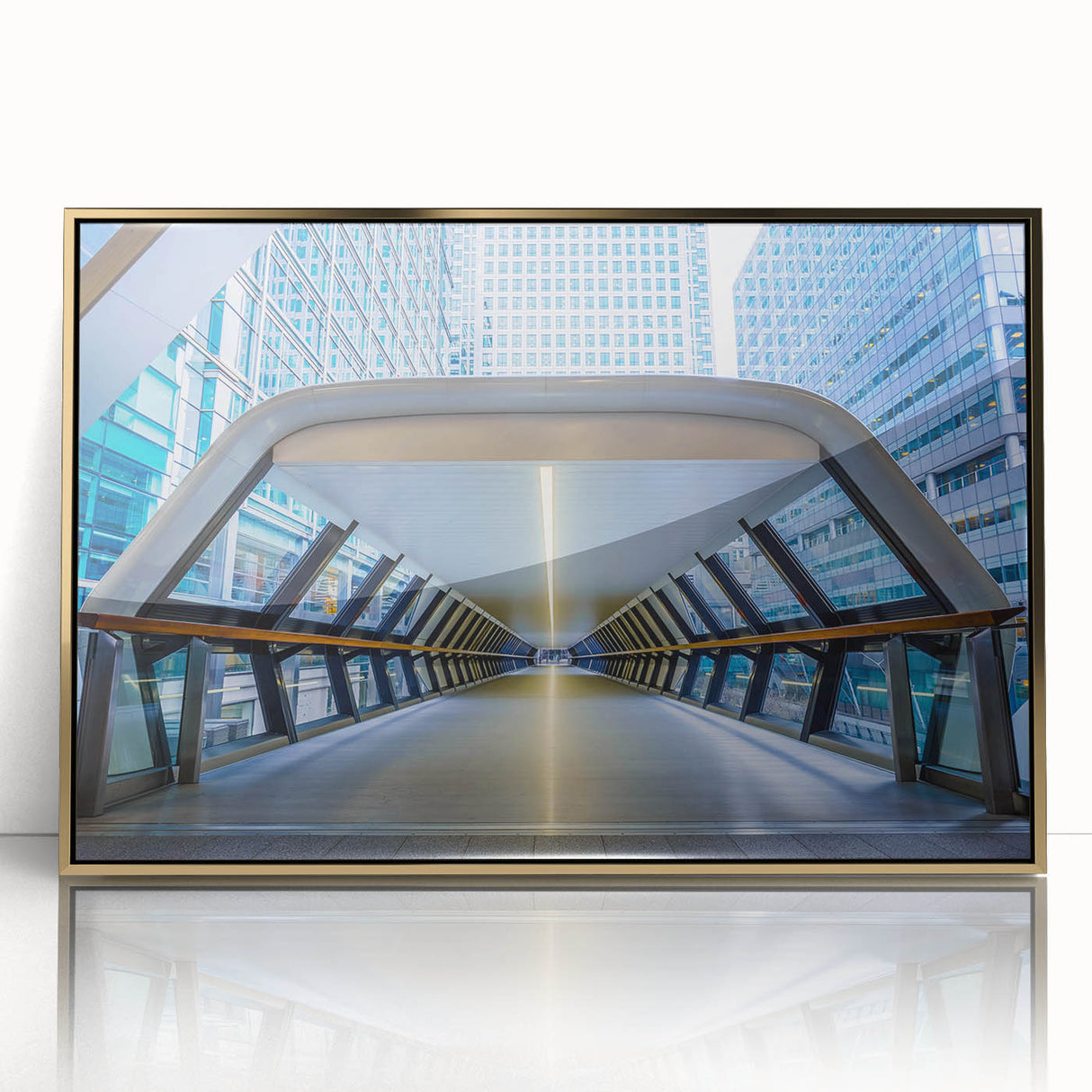 Art deco poster of London skyline in gold and black tones on framed acrylic, suitable for modern art wall decor.