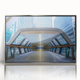 Large art print of London skyline in muted gray and blue tones on a framed acrylic, perfect for modern art wall decor.