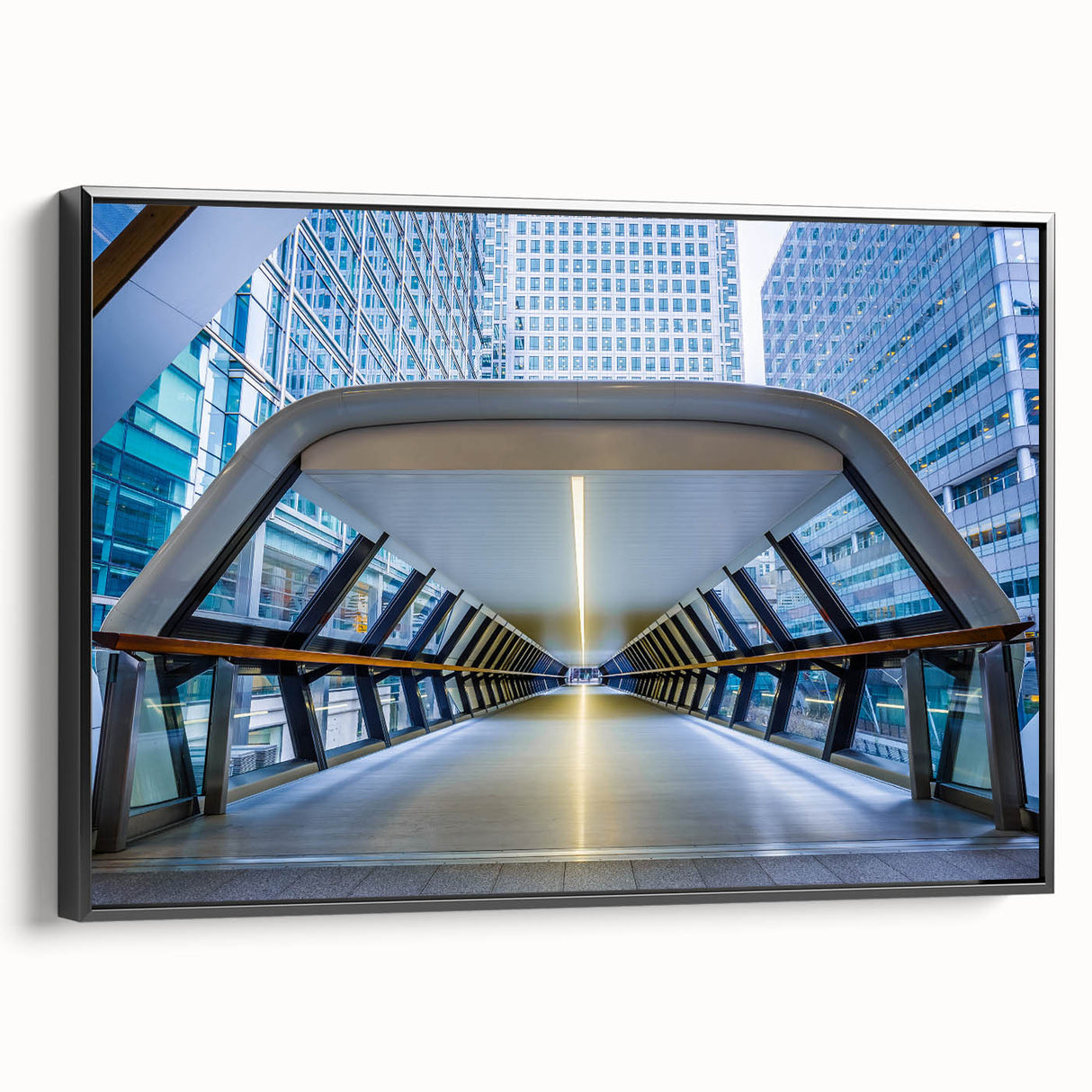 Black and white wall art featuring a vintage poster-style landscape of London on a framed canvas, ideal for bedroom decor.