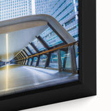 Extra large framed canvas of London scenery in black with colorful, textured highlights, ideal for living room decor.