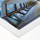 Art deco poster of London skyline in muted gray and blue tones on rolled canvas, suitable for dining room decor.